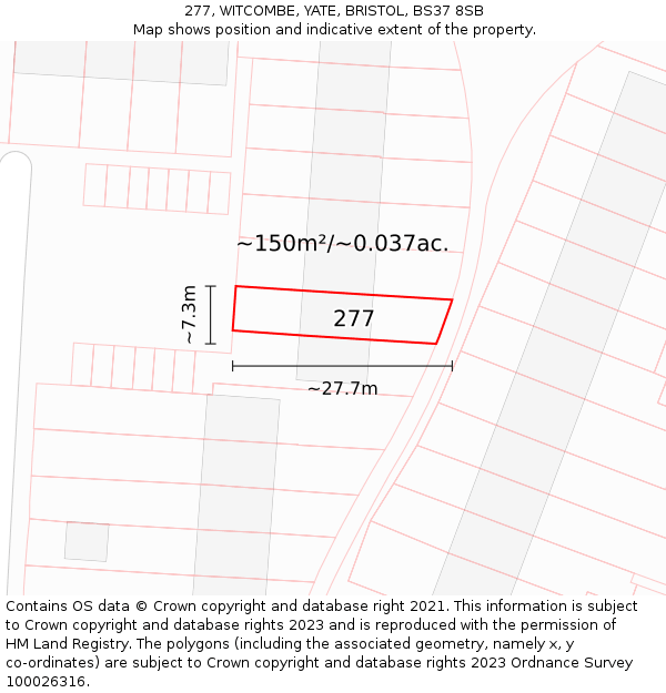 277, WITCOMBE, YATE, BRISTOL, BS37 8SB: Plot and title map