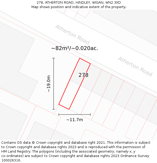 278, ATHERTON ROAD, HINDLEY, WIGAN, WN2 3XD: Plot and title map