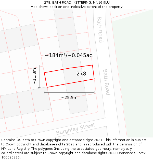 278, BATH ROAD, KETTERING, NN16 9LU: Plot and title map