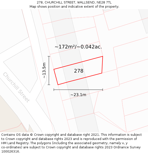 278, CHURCHILL STREET, WALLSEND, NE28 7TL: Plot and title map