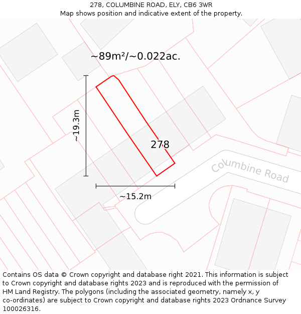 278, COLUMBINE ROAD, ELY, CB6 3WR: Plot and title map