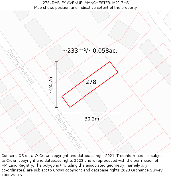 278, DARLEY AVENUE, MANCHESTER, M21 7HS: Plot and title map