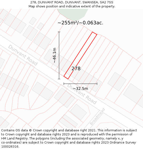 278, DUNVANT ROAD, DUNVANT, SWANSEA, SA2 7SS: Plot and title map