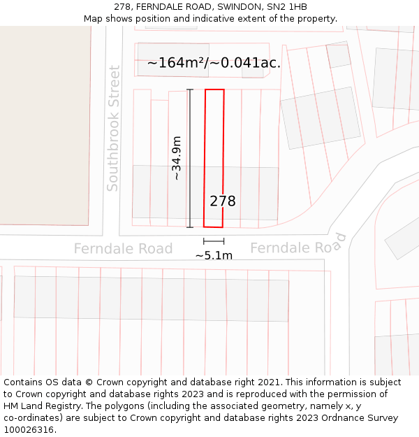 278, FERNDALE ROAD, SWINDON, SN2 1HB: Plot and title map