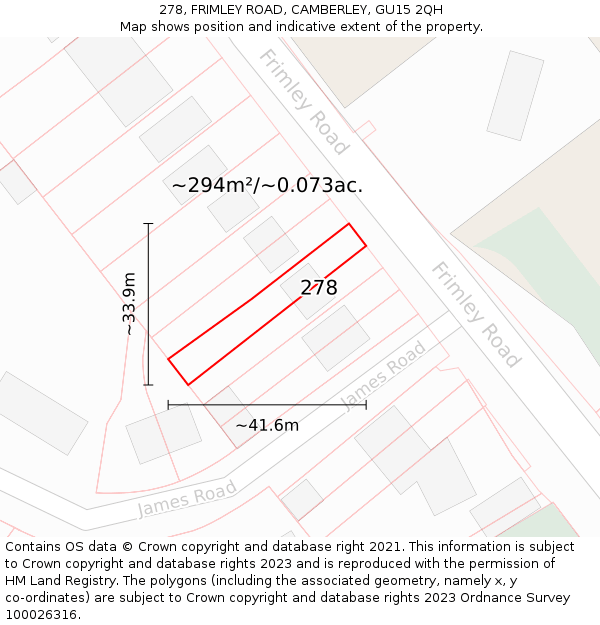 278, FRIMLEY ROAD, CAMBERLEY, GU15 2QH: Plot and title map