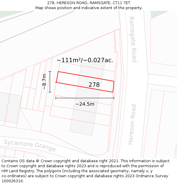 278, HERESON ROAD, RAMSGATE, CT11 7ET: Plot and title map