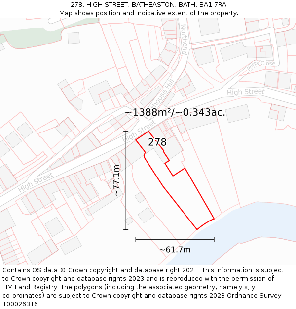 278, HIGH STREET, BATHEASTON, BATH, BA1 7RA: Plot and title map