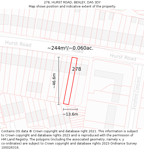 278, HURST ROAD, BEXLEY, DA5 3DY: Plot and title map