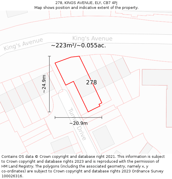 278, KINGS AVENUE, ELY, CB7 4PJ: Plot and title map