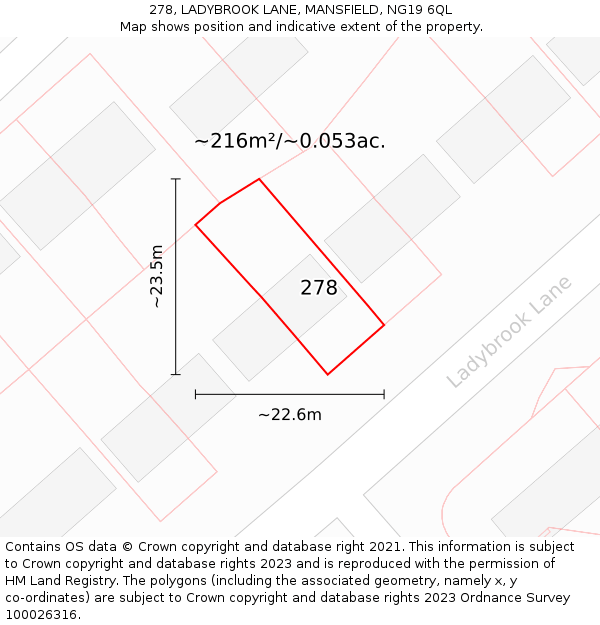 278, LADYBROOK LANE, MANSFIELD, NG19 6QL: Plot and title map