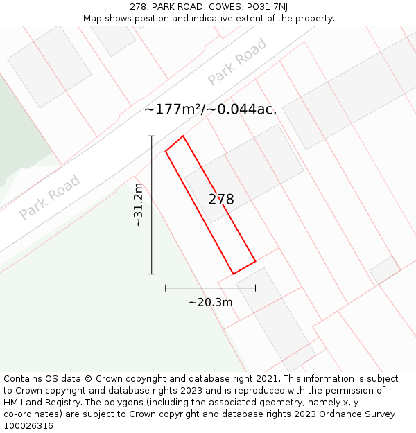 278, PARK ROAD, COWES, PO31 7NJ: Plot and title map