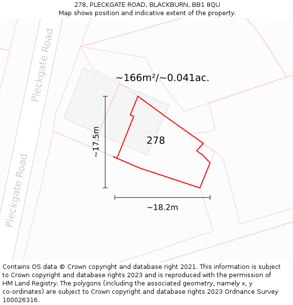 278, PLECKGATE ROAD, BLACKBURN, BB1 8QU: Plot and title map