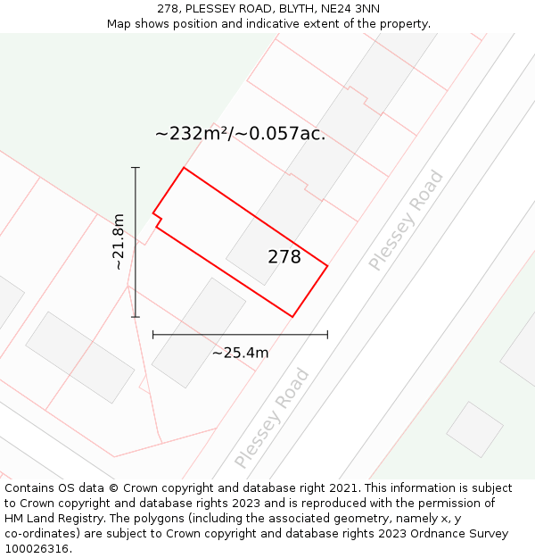 278, PLESSEY ROAD, BLYTH, NE24 3NN: Plot and title map