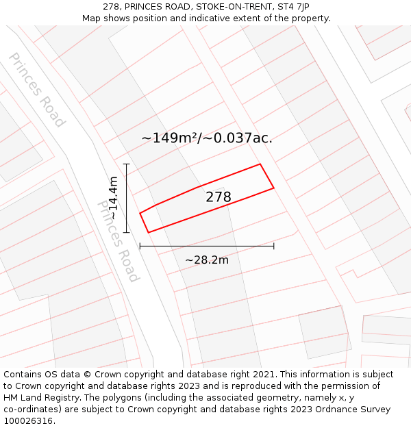 278, PRINCES ROAD, STOKE-ON-TRENT, ST4 7JP: Plot and title map
