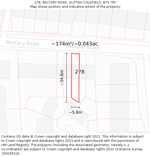 278, RECTORY ROAD, SUTTON COLDFIELD, B75 7RY: Plot and title map