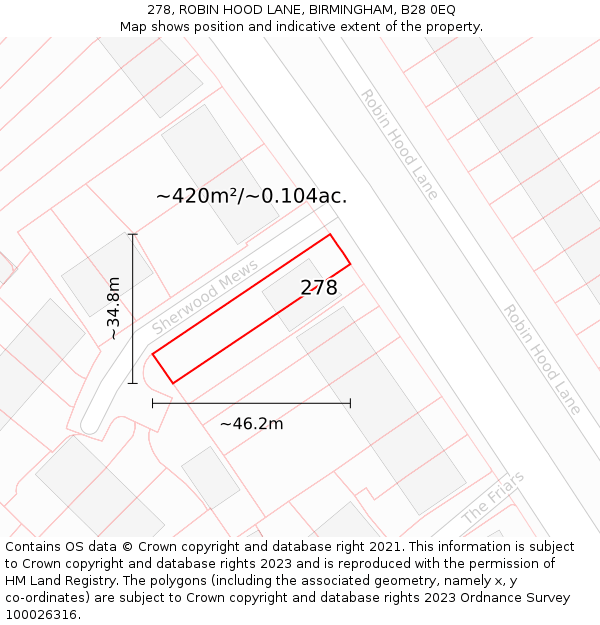 278, ROBIN HOOD LANE, BIRMINGHAM, B28 0EQ: Plot and title map
