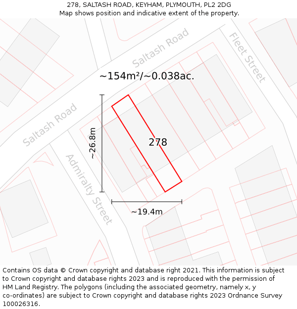 278, SALTASH ROAD, KEYHAM, PLYMOUTH, PL2 2DG: Plot and title map