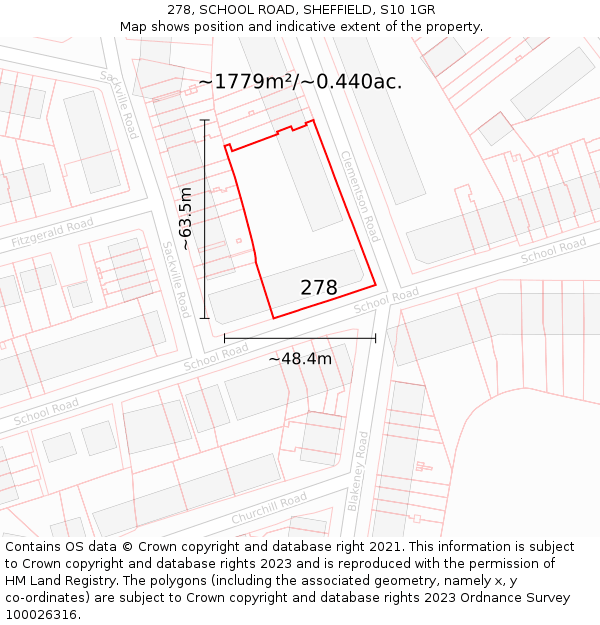 278, SCHOOL ROAD, SHEFFIELD, S10 1GR: Plot and title map