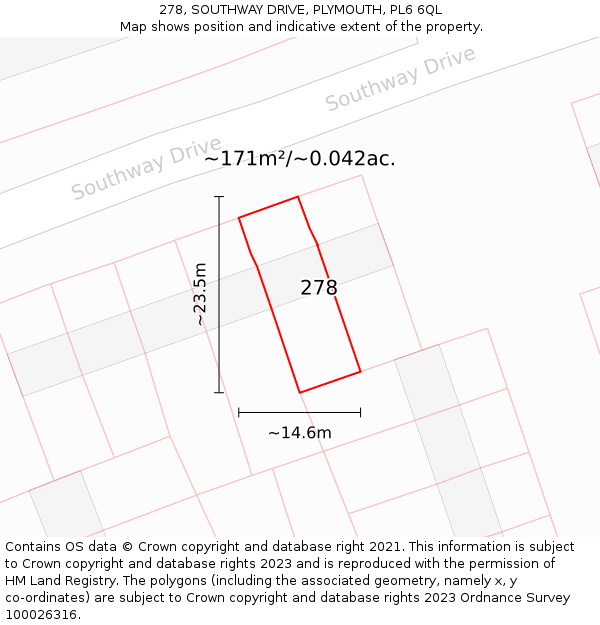 278, SOUTHWAY DRIVE, PLYMOUTH, PL6 6QL: Plot and title map
