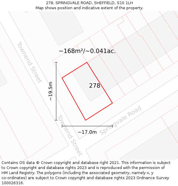 278, SPRINGVALE ROAD, SHEFFIELD, S10 1LH: Plot and title map