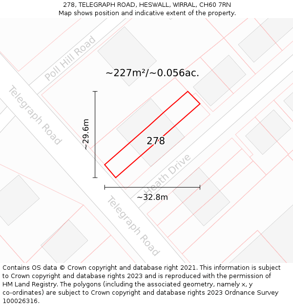 278, TELEGRAPH ROAD, HESWALL, WIRRAL, CH60 7RN: Plot and title map