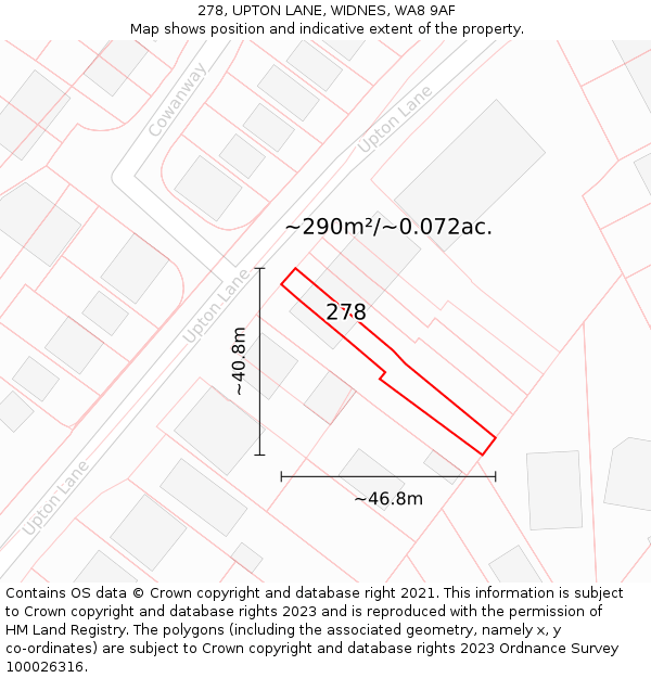 278, UPTON LANE, WIDNES, WA8 9AF: Plot and title map