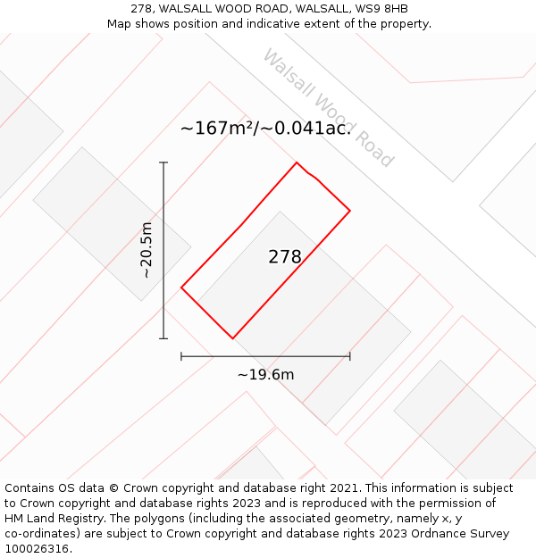 278, WALSALL WOOD ROAD, WALSALL, WS9 8HB: Plot and title map