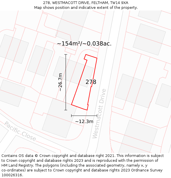 278, WESTMACOTT DRIVE, FELTHAM, TW14 9XA: Plot and title map