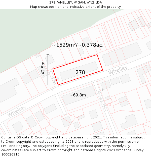 278, WHELLEY, WIGAN, WN2 1DA: Plot and title map