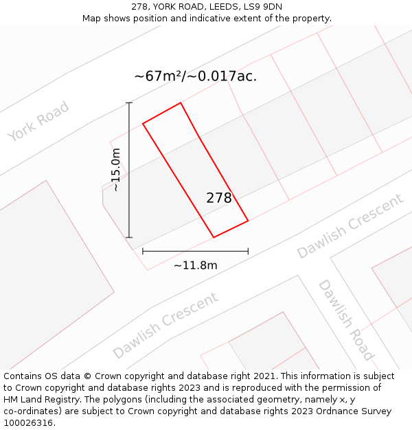 278, YORK ROAD, LEEDS, LS9 9DN: Plot and title map