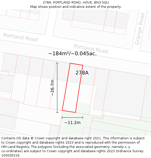 278A, PORTLAND ROAD, HOVE, BN3 5QU: Plot and title map