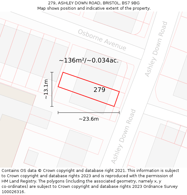 279, ASHLEY DOWN ROAD, BRISTOL, BS7 9BG: Plot and title map