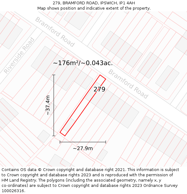 279, BRAMFORD ROAD, IPSWICH, IP1 4AH: Plot and title map