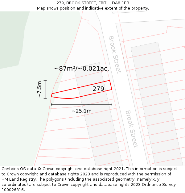 279, BROOK STREET, ERITH, DA8 1EB: Plot and title map