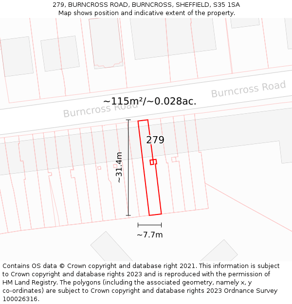 279, BURNCROSS ROAD, BURNCROSS, SHEFFIELD, S35 1SA: Plot and title map