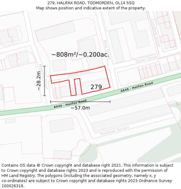 279, HALIFAX ROAD, TODMORDEN, OL14 5SQ: Plot and title map