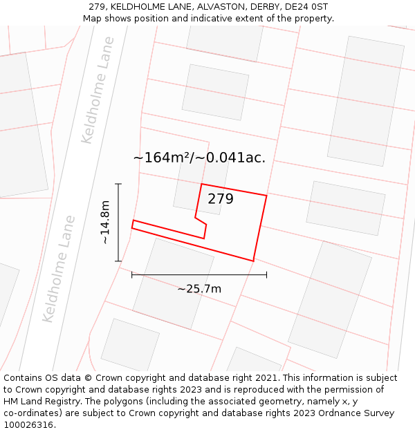 279, KELDHOLME LANE, ALVASTON, DERBY, DE24 0ST: Plot and title map