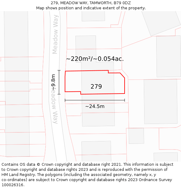 279, MEADOW WAY, TAMWORTH, B79 0DZ: Plot and title map
