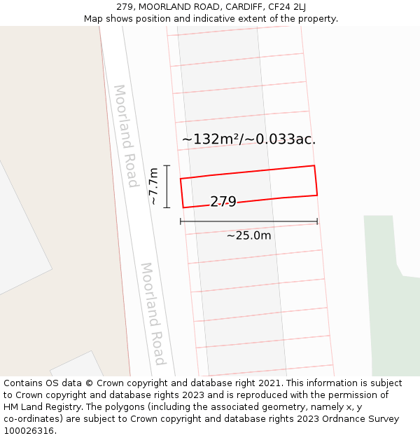 279, MOORLAND ROAD, CARDIFF, CF24 2LJ: Plot and title map