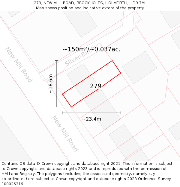279, NEW MILL ROAD, BROCKHOLES, HOLMFIRTH, HD9 7AL: Plot and title map