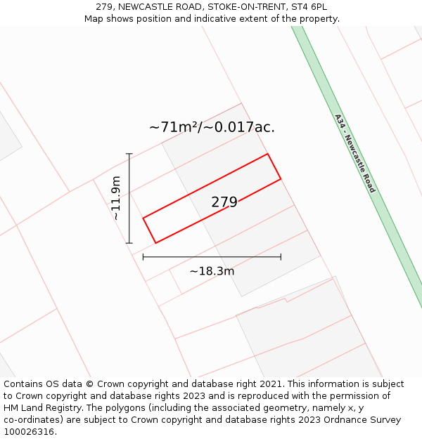 279, NEWCASTLE ROAD, STOKE-ON-TRENT, ST4 6PL: Plot and title map