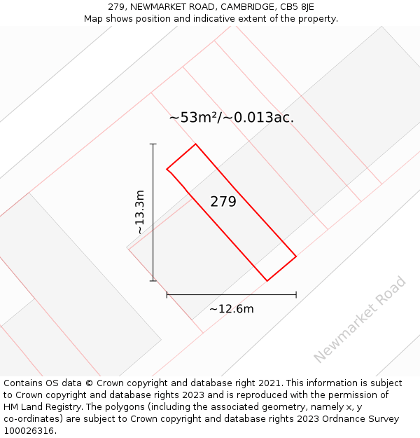 279, NEWMARKET ROAD, CAMBRIDGE, CB5 8JE: Plot and title map