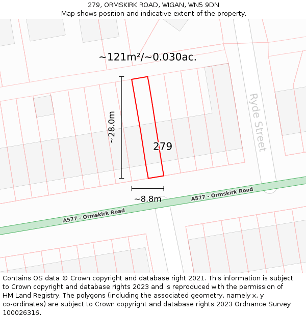 279, ORMSKIRK ROAD, WIGAN, WN5 9DN: Plot and title map