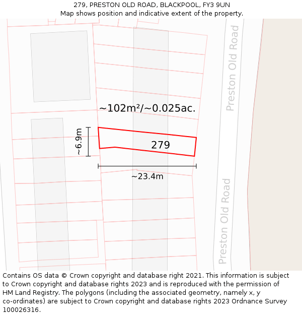 279, PRESTON OLD ROAD, BLACKPOOL, FY3 9UN: Plot and title map