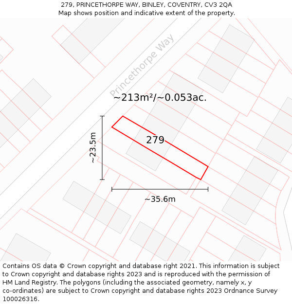 279, PRINCETHORPE WAY, BINLEY, COVENTRY, CV3 2QA: Plot and title map