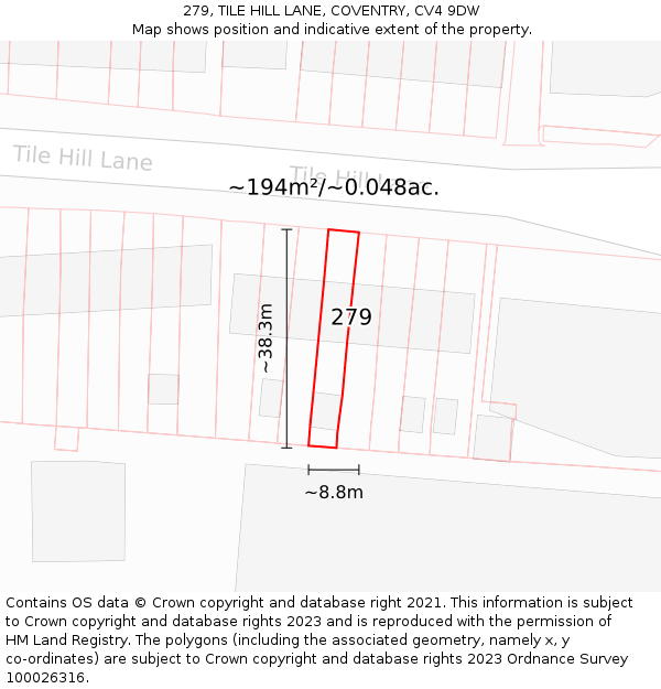 279, TILE HILL LANE, COVENTRY, CV4 9DW: Plot and title map