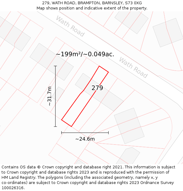 279, WATH ROAD, BRAMPTON, BARNSLEY, S73 0XG: Plot and title map