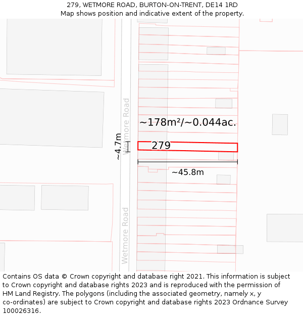 279, WETMORE ROAD, BURTON-ON-TRENT, DE14 1RD: Plot and title map