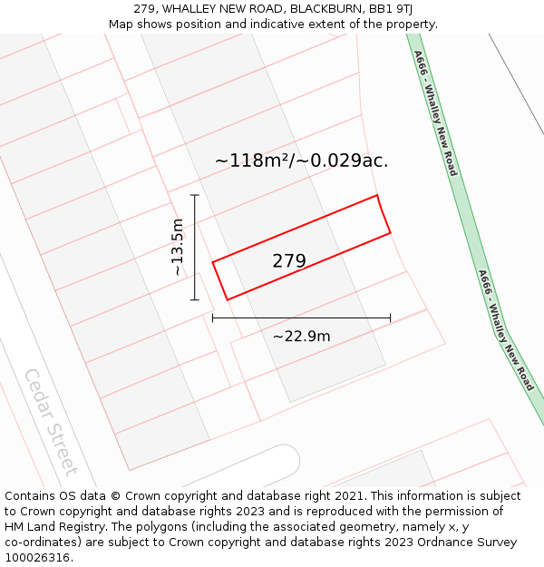 279, WHALLEY NEW ROAD, BLACKBURN, BB1 9TJ: Plot and title map