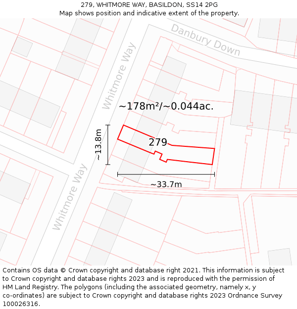 279, WHITMORE WAY, BASILDON, SS14 2PG: Plot and title map